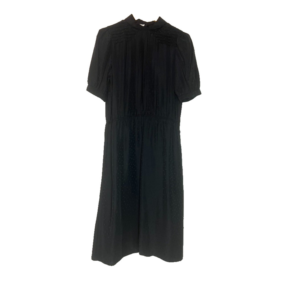 Vintage Size 10 Saks Fifth Avenue Black 100% Silk Polka Dot Dress Button Back